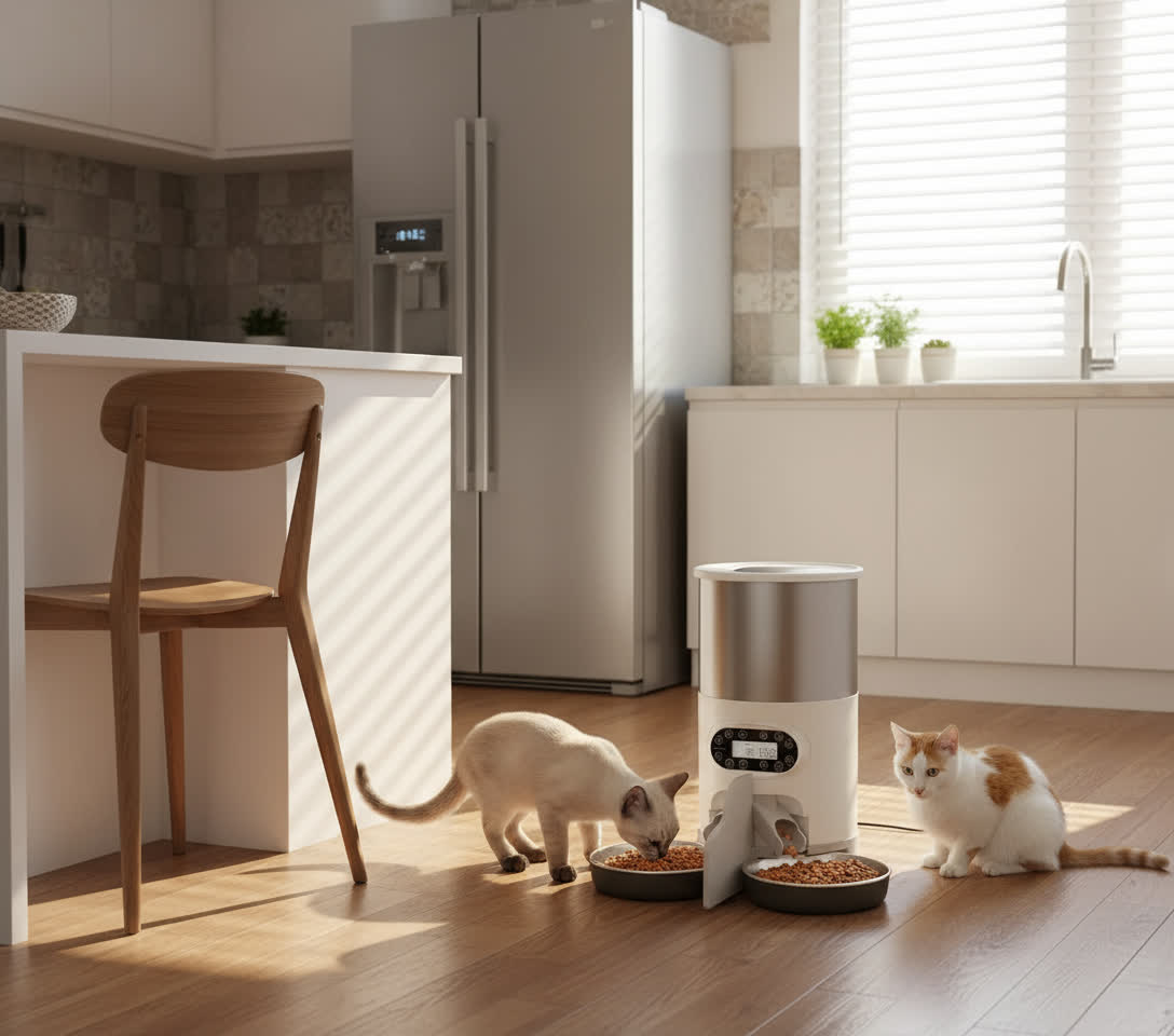 Distributeur automatique croquettes chat MonChatDisFlex foyer multichats cuisine