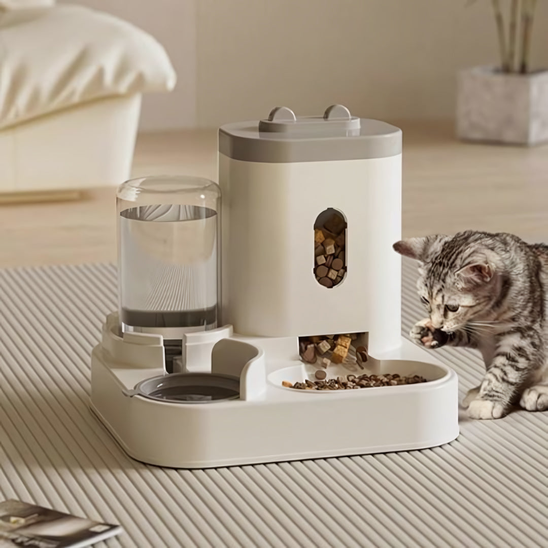 Distributeur automatique croquettes chat-avec abreuvoir 1L gris