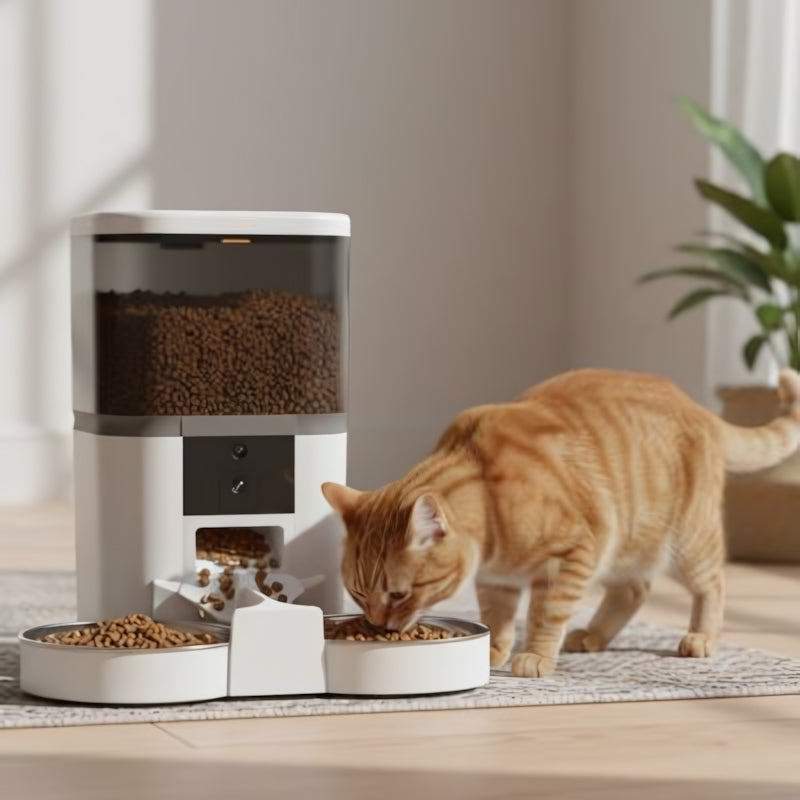 Distributeur automatique croquettes chat-avec caméra enregistreur blanc