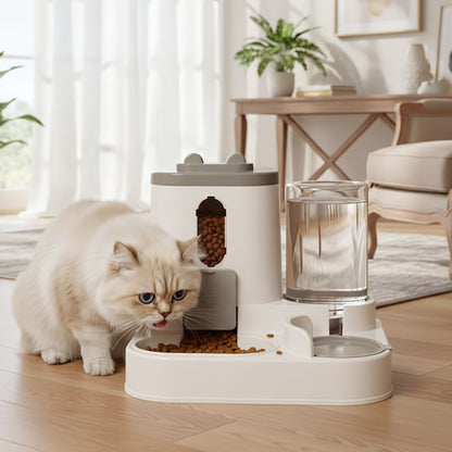 Distributeur automatique croquettes chat avec eau gris