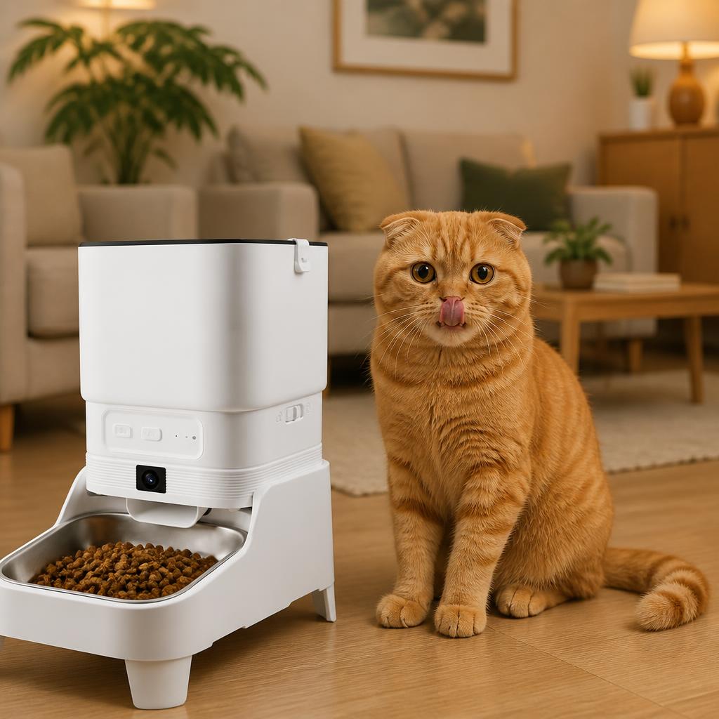 Distributeur croquette chat Connecté Caméra HD 4,5L chat satisfait