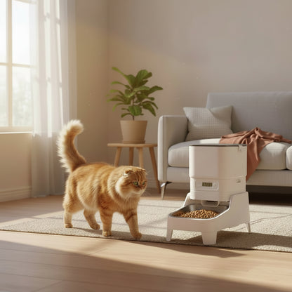 Distributeur croquette chat MonChatInteliDi-programmable-surélevée-4,5L blanc