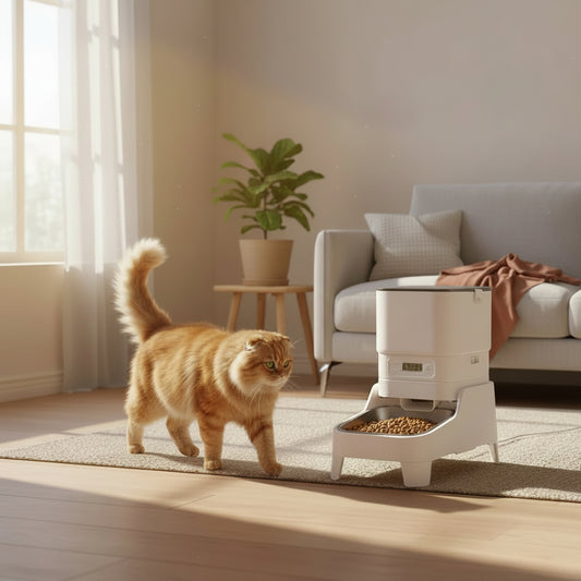 Distributeur croquette chat MonChatInteliDi-programmable-surélevée-4,5L blanc