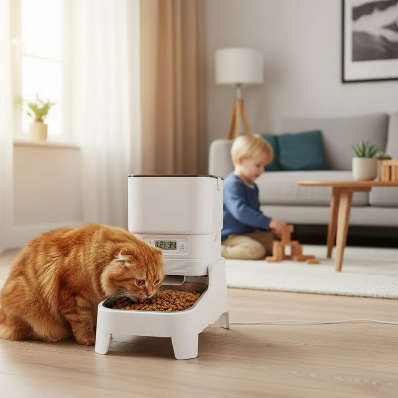Distributeur croquette chat MonChatInteliDi-programmable-surélevée-4,5L utilisation facile