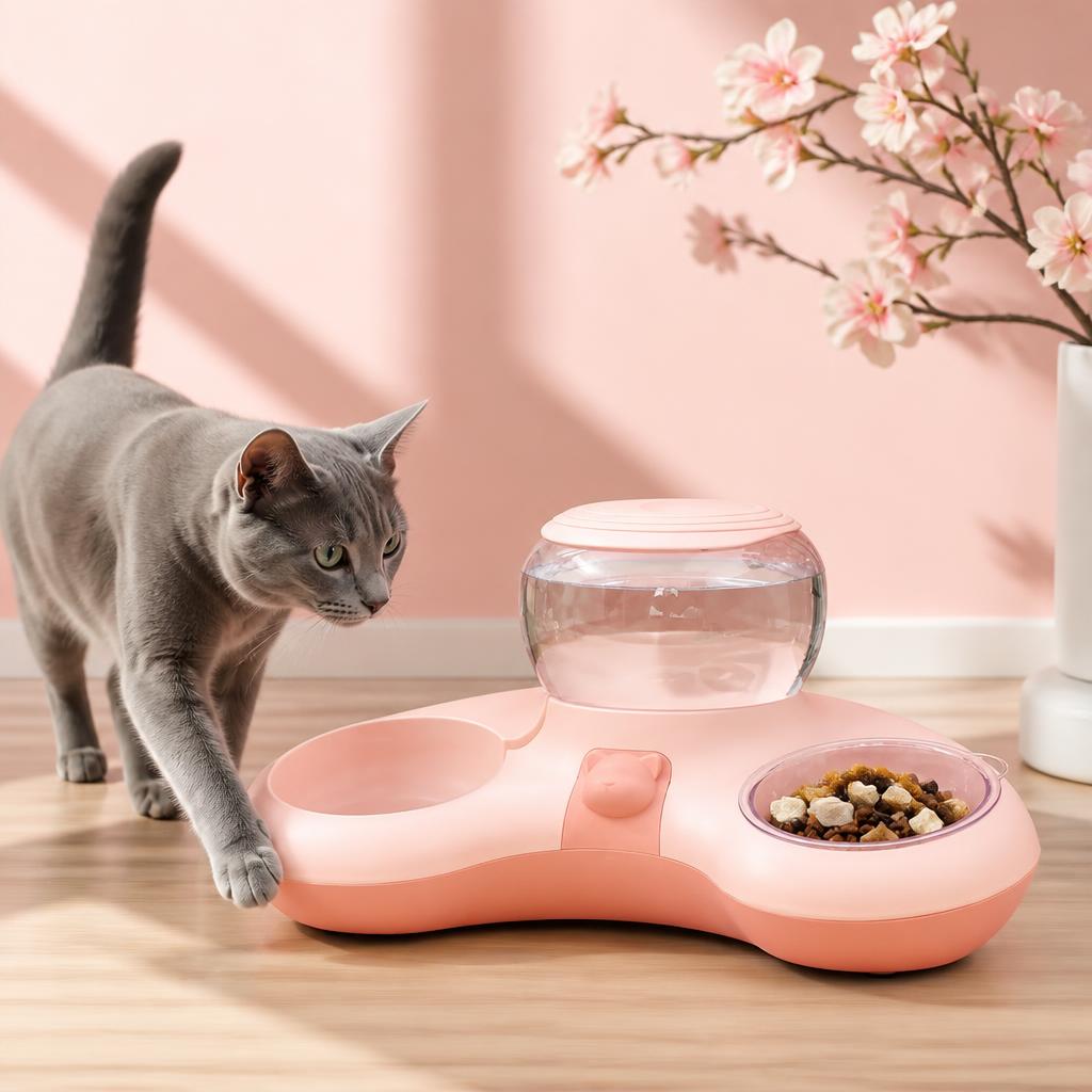 Distributeur croquette chat automatique 2-en-1-eau 1.4L-Anti-Dérapant rose