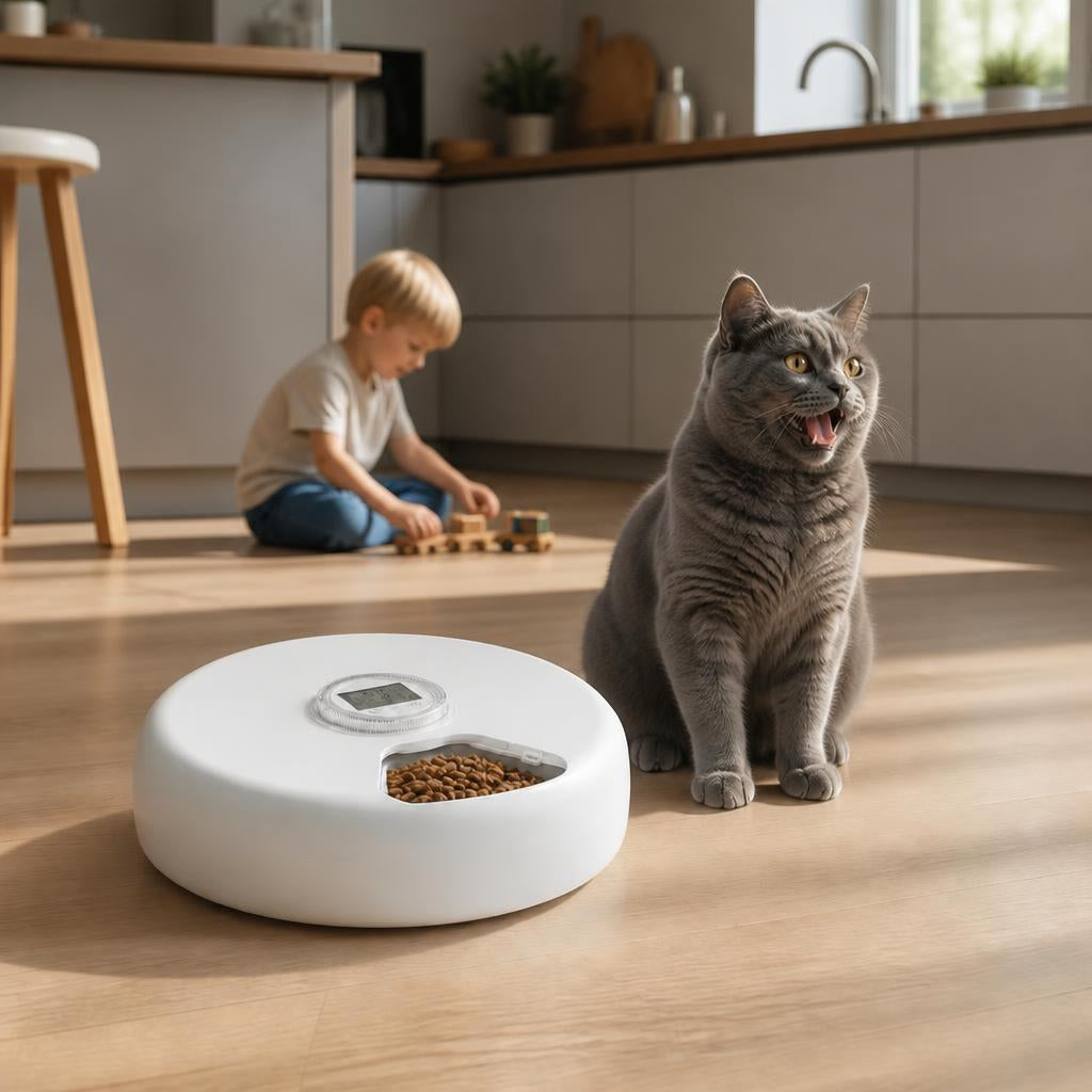 Distributeur croquette chat automatique 6 Repas avec Glacière-Écran LCD Anti-Blocage présentation