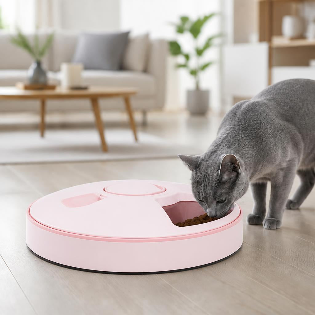 Distributeur croquette chat automatique 6 compartiments-sans fils rose