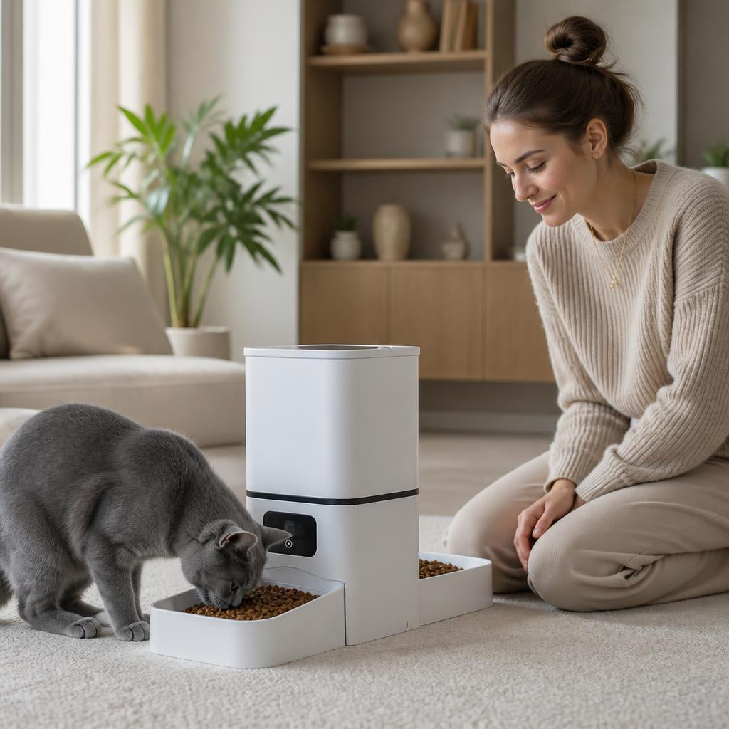 Distributeur croquette chat automatique Double Bol Connecté 6L 1 chat