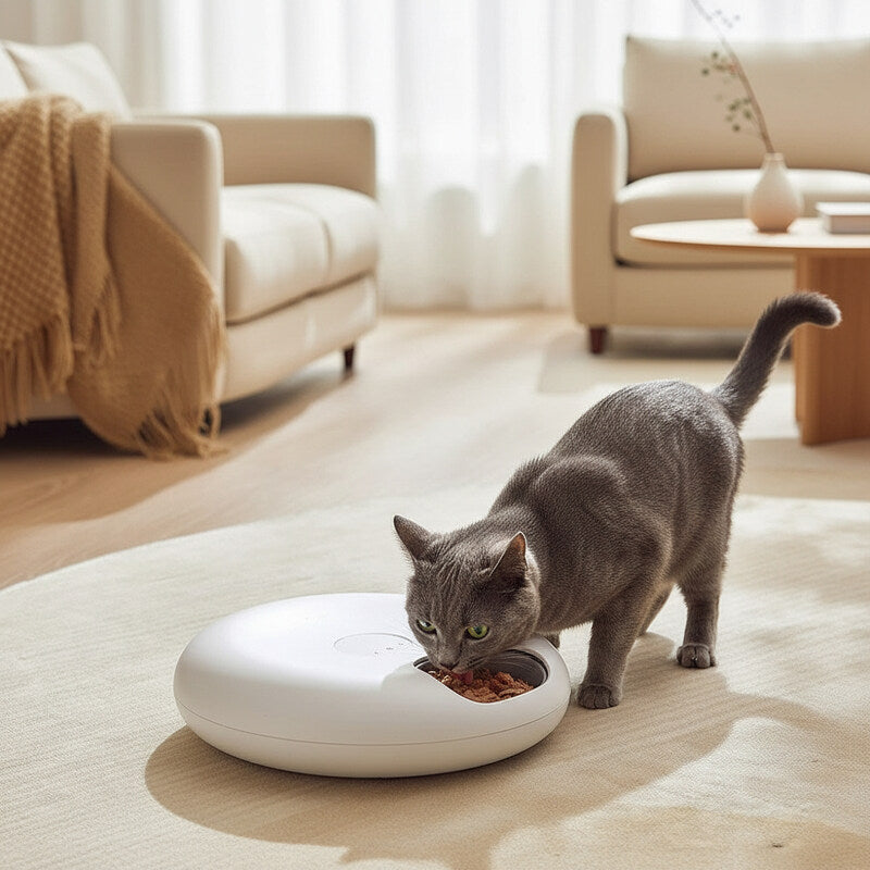 Distributeur croquette chat automatique Wifi-réfrigéré-6 repas-batterie 25j mange