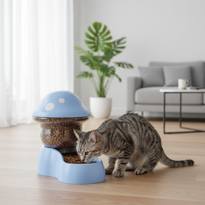 Distributeur croquettes pour chat Champignon 1,8L-sans électricité bleu mange