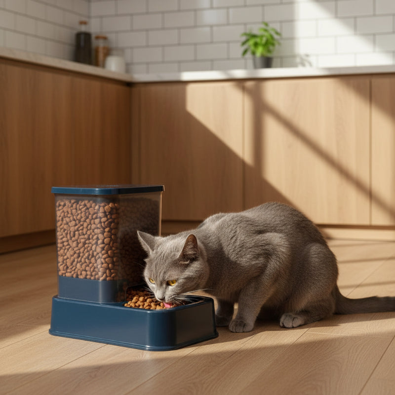 Distributeur croquettes pour chat-sans batteries bleu foncé
