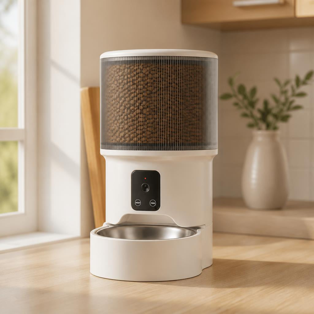 Distributeur de croquettes automatique chat Camera video HD bol inox 4L seul