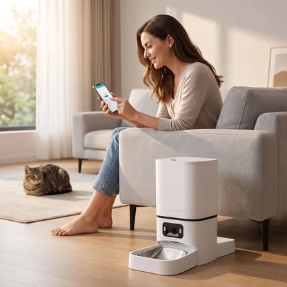 Distributeur de croquettes automatique pour chat Double gamelle avec caméra propriétaire heureux