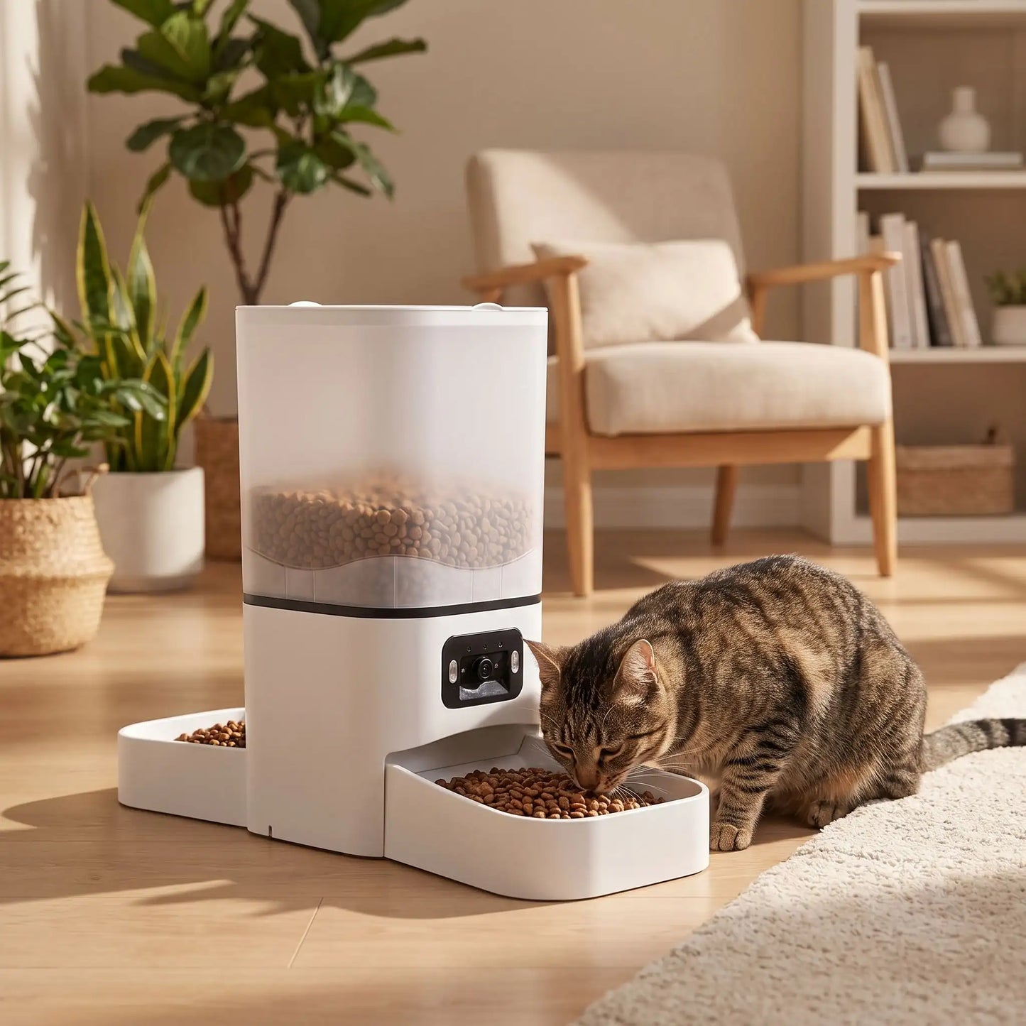 Distributeur de croquettes automatique pour chat Double gamelle avec caméra repas chat seul