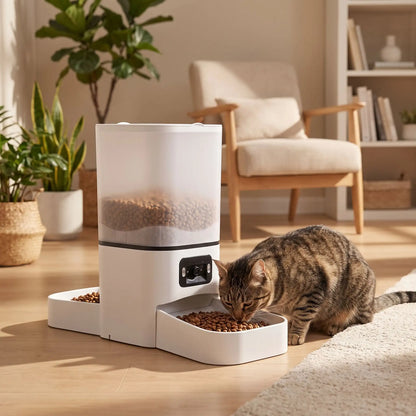 Distributeur de croquettes automatique pour chat Double gamelle avec caméra repas chat seul