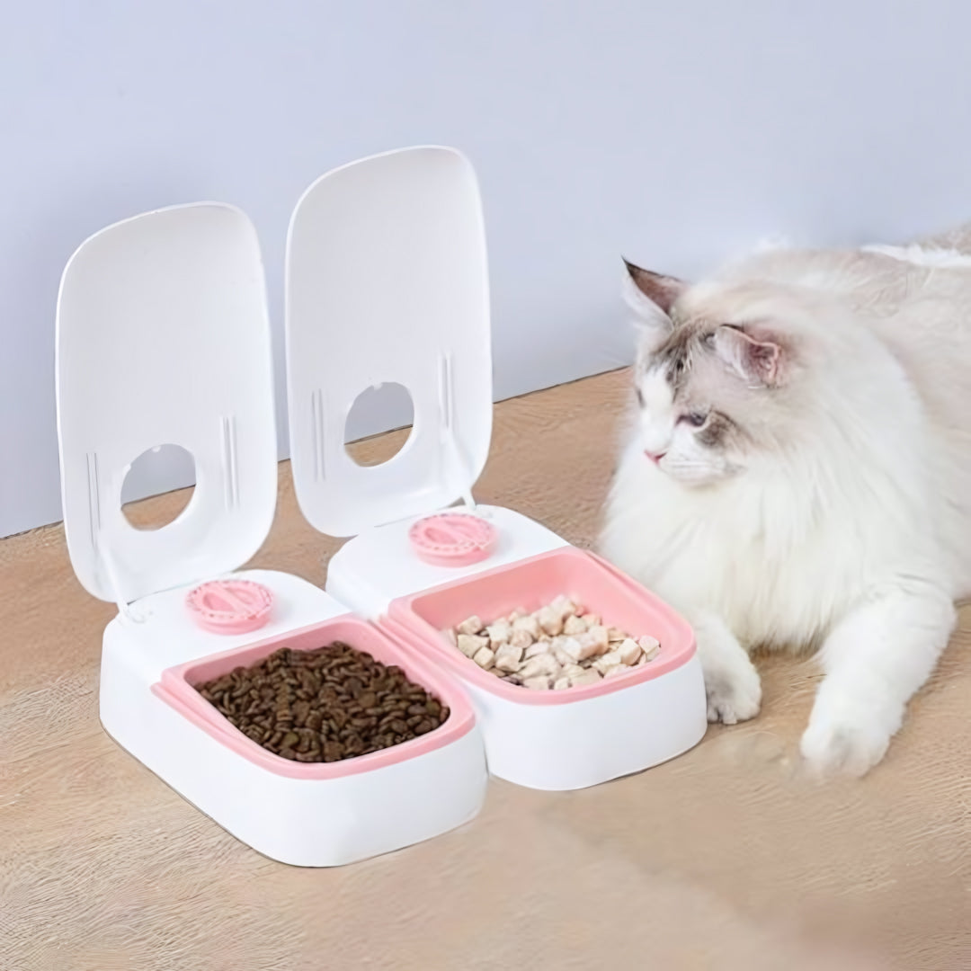 Distributeur de croquettes automatique pour chat MonChatAutoFeed double rose