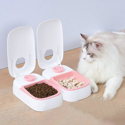 Distributeur de croquettes automatique pour chat MonChatAutoFeed double rose