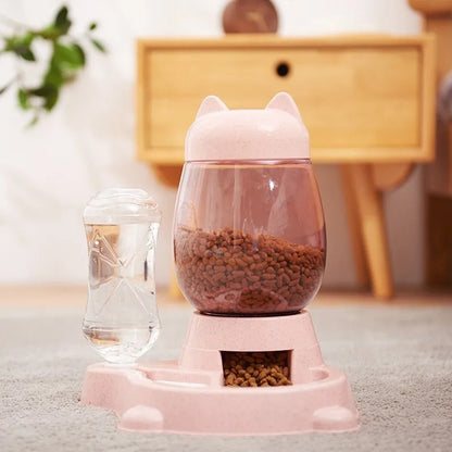 Distributeur de croquettes chat 2-en-1 automatique par gravité rose