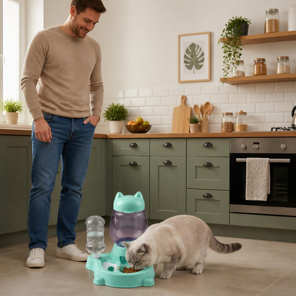 Distributeur de croquettes chat 2-en-1 automatique par gravité vert