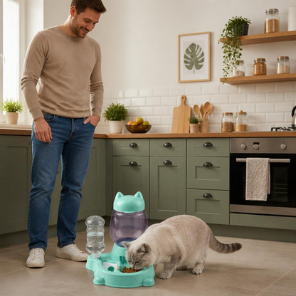 Distributeur de croquettes chat 2-en-1 automatique par gravité vert