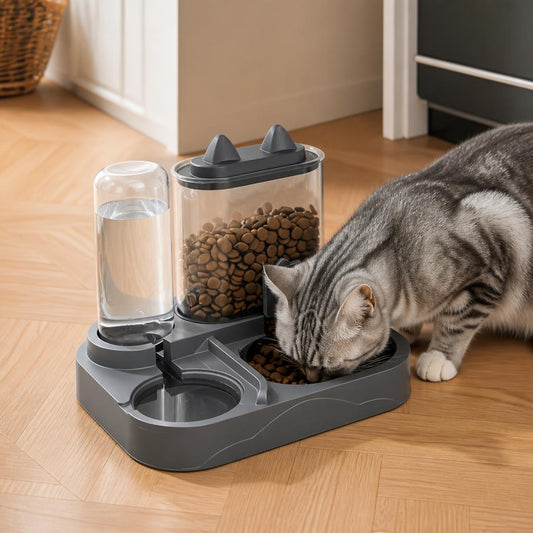 Distributeur de croquettes chat Automatique avec filtre anti poils mange gris