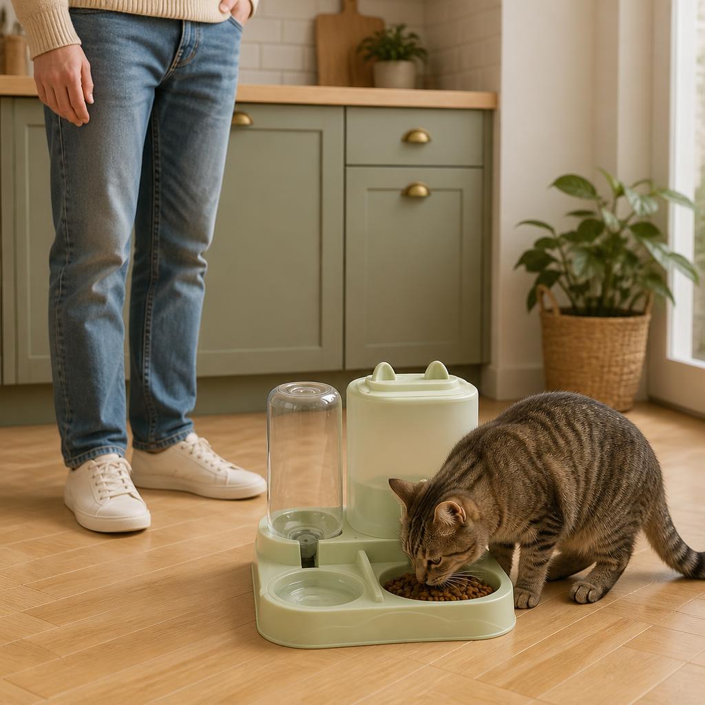 Distributeur de croquettes chat Automatique avec filtre anti poils vert