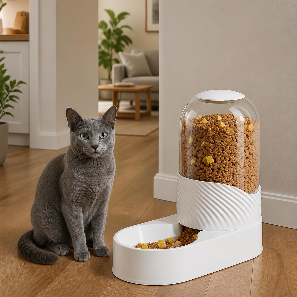 Distributeur de croquettes chat Autonome 2L-3.8L grand blanc