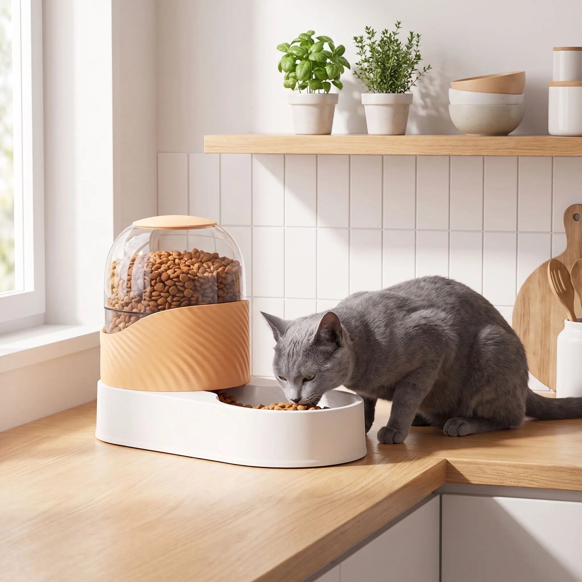Distributeur de croquettes chat Autonome 2L-3.8L marron petit