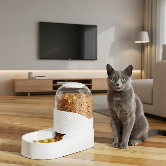 Distributeur de croquettes chat Autonome 2L-3.8L petit blanc