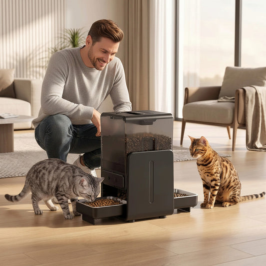 Distributeur de croquettes chat Double bol connecté avec Wifi-5L harmonie retrouvée