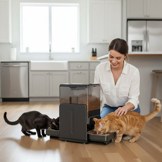 Distributeur de croquettes chat Écran Programmable détachable double bol inox quotidien transformé