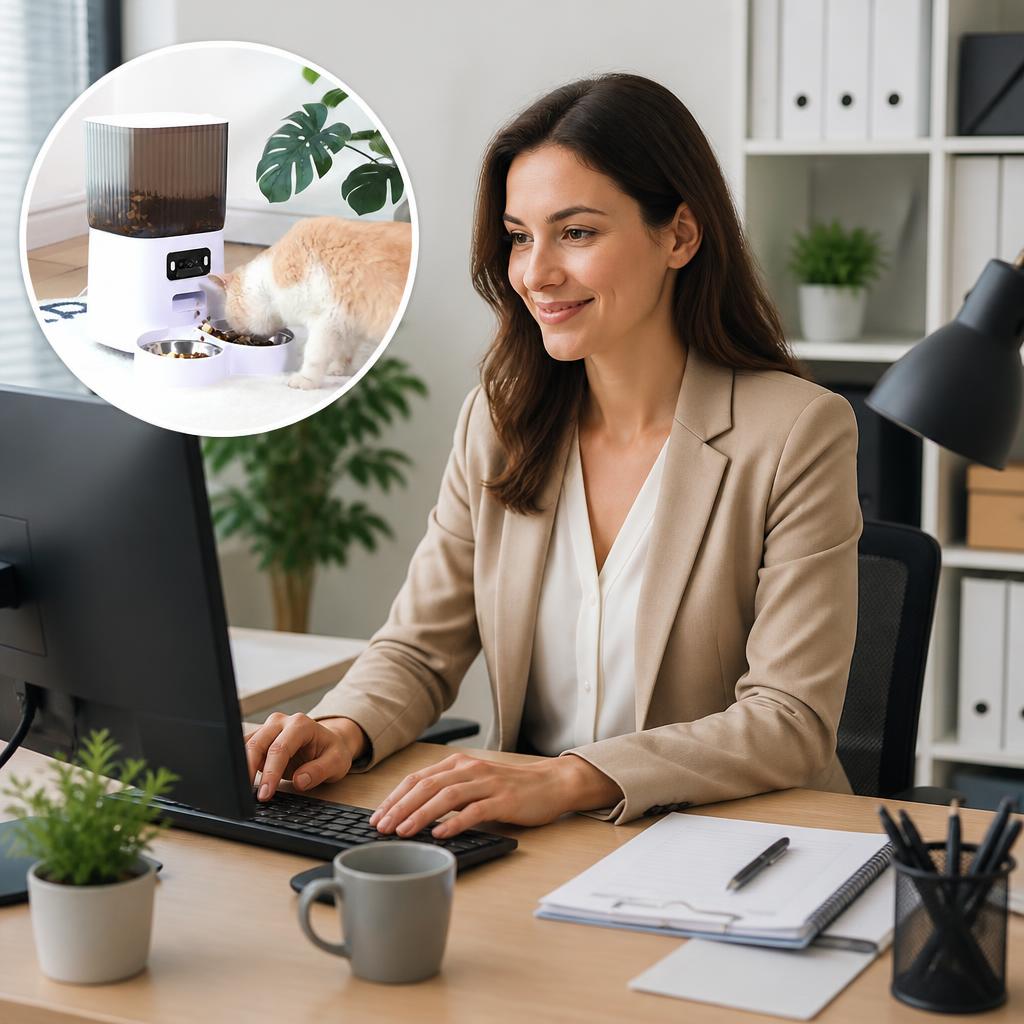 Distributeur de croquettes chat  WiFi avec Caméra 2MP et Double Bols Inox contact distance