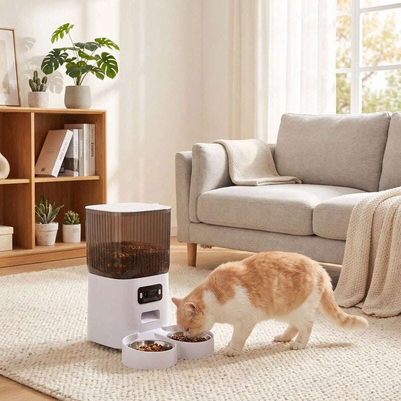 Distributeur de croquettes chat  WiFi-Double Bol Inox-Programmable via Application contrôle portions