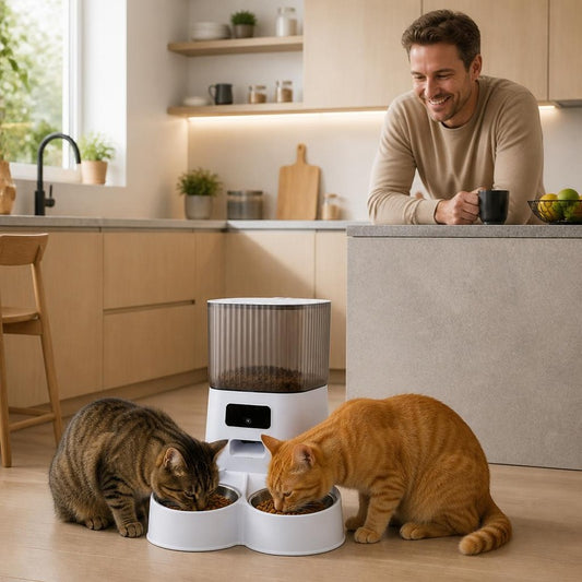 Distributeur de croquettes chat  WiFi-Double Bol Inox-Programmable via Application fini stress