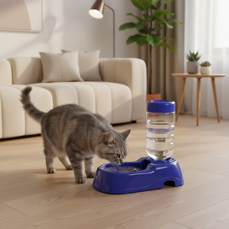 Distributeur eau pour chat-chatons bleu boit