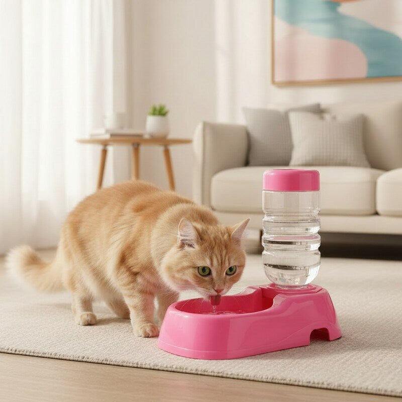 Distributeur eau pour chat-chatons rose boit