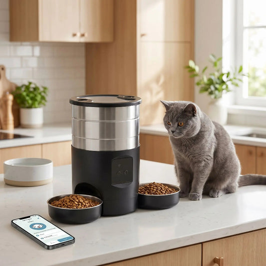 Distributeur nourriture chat​-4,5L-double bol avec wifi-noir