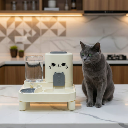 Distributeur nourriture chat Surélevé 2-en-1 déco