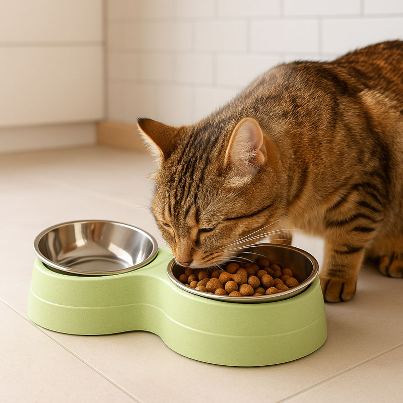 Double gamelle pour chat vert mange