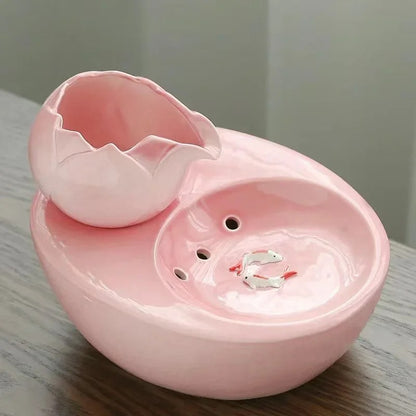 Fontaine a eau pour chat ceramique lotus et carpes koï MonChatLotusKoï lotus vasque rose