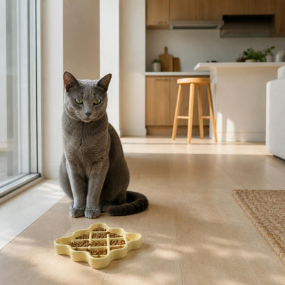 Gamelle anti glouton chat Céramique Losange jaune