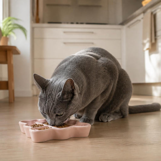 Gamelle anti glouton chat Céramique Losange mange rose