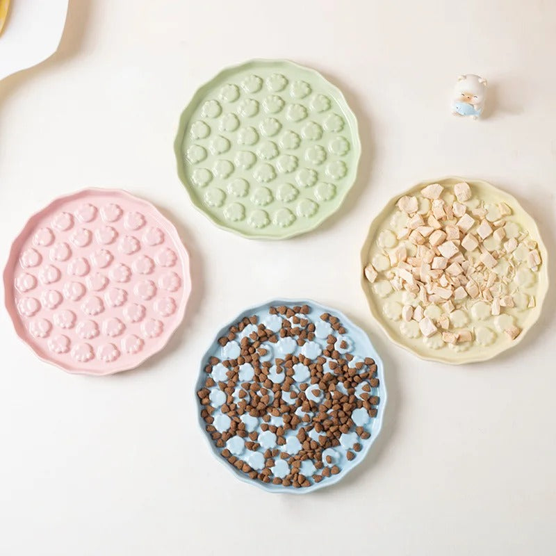 Gamelle anti glouton chat MonChatEmpreintes en céramique assortiment nourriture