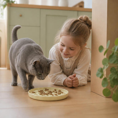 Gamelle anti glouton chat MonChatEmpreintes en céramique jaune