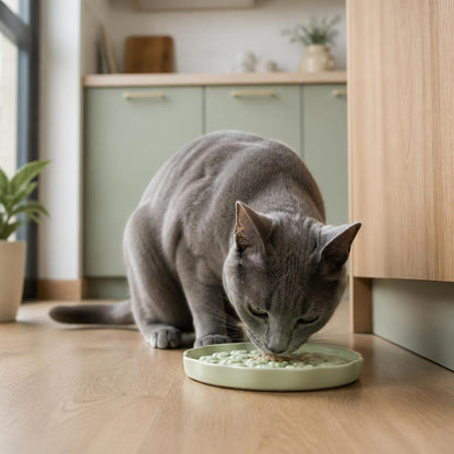 Gamelle anti glouton chat MonChatEmpreintes en céramique vert