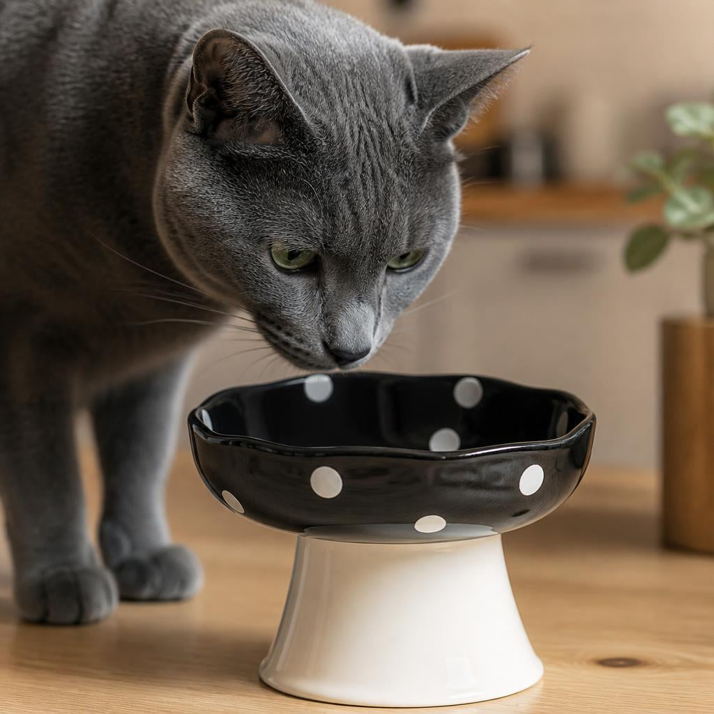 Gamelle chat céramique surélevé Bol incliné forme champignon anti-renversement noir