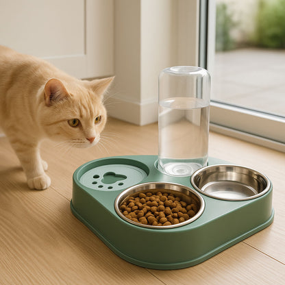 Gamelle pour chat MonChatTrianGama vert chat approche