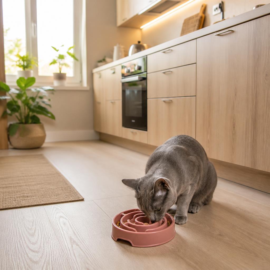 Gamelle pour chat anti glouton MonChatLabyrinthe rose mange