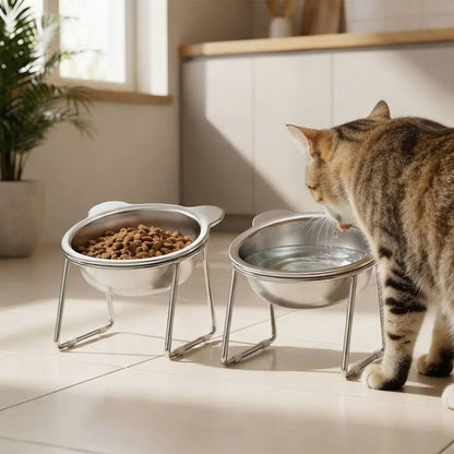 Gamelle pour chat surélevée MonChatInoxSurel boit
