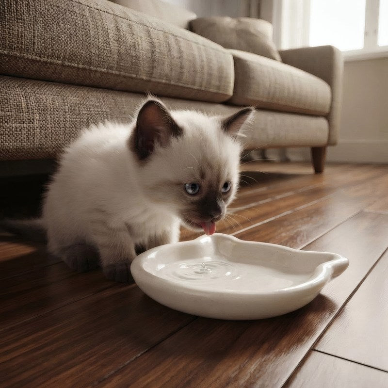Gamelles chaton MonChatBouille forme tête de chat chaton siamois boit blanc